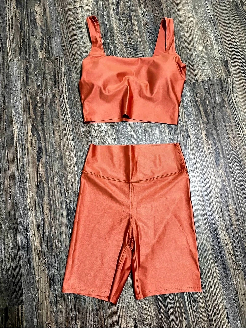 Victoria's Secret VSX GlossyTech Square-Neck Bra Top and Bike Short Set $65.00